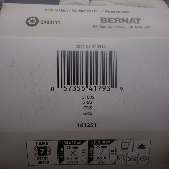 NEW Yarnspirations Bernat Big Blanket Yarn Chunky Knit Gray 51005 32 yds - Picture 4 of 5